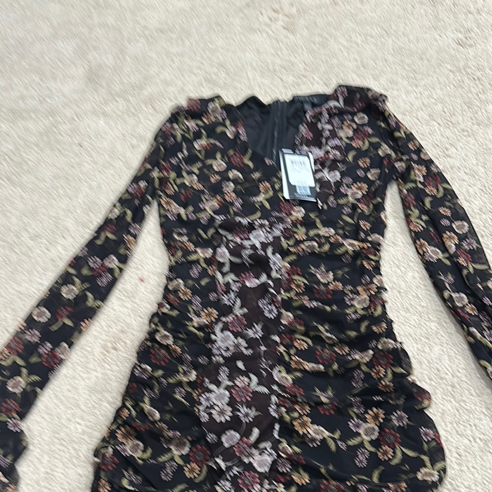 Guess Black and Tan Bodycon Dress with Bell Sleeves